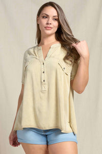 Doe And Rae - Mineral Washed Raglan Short Sleeve Over Sized Top - Plus