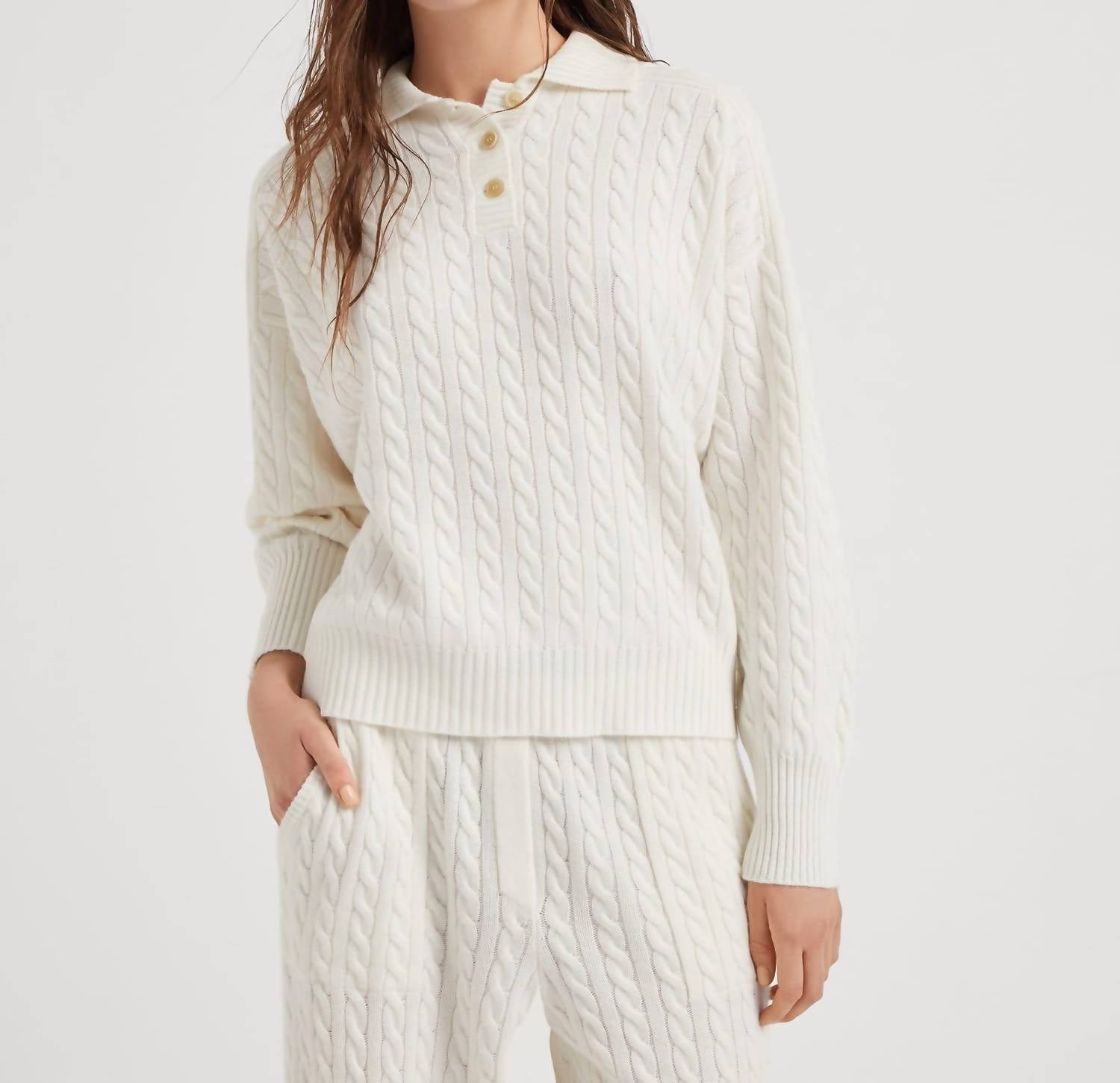 Brunello Cucinelli - Cashmere Cable Knit Polo-style Sweater With Monili