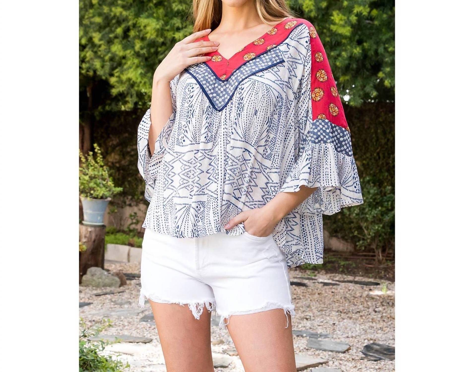 Thml - Mixed Print Mid Bell Sleeve Top