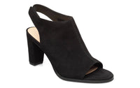 Clarks Women's Kaylin85 Sling Heeled Sandal in black suede - women's sandal - detail view
