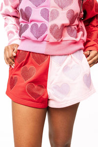 Queen Of Sparkles - Colorblock Rhinestone Hearts Shorts