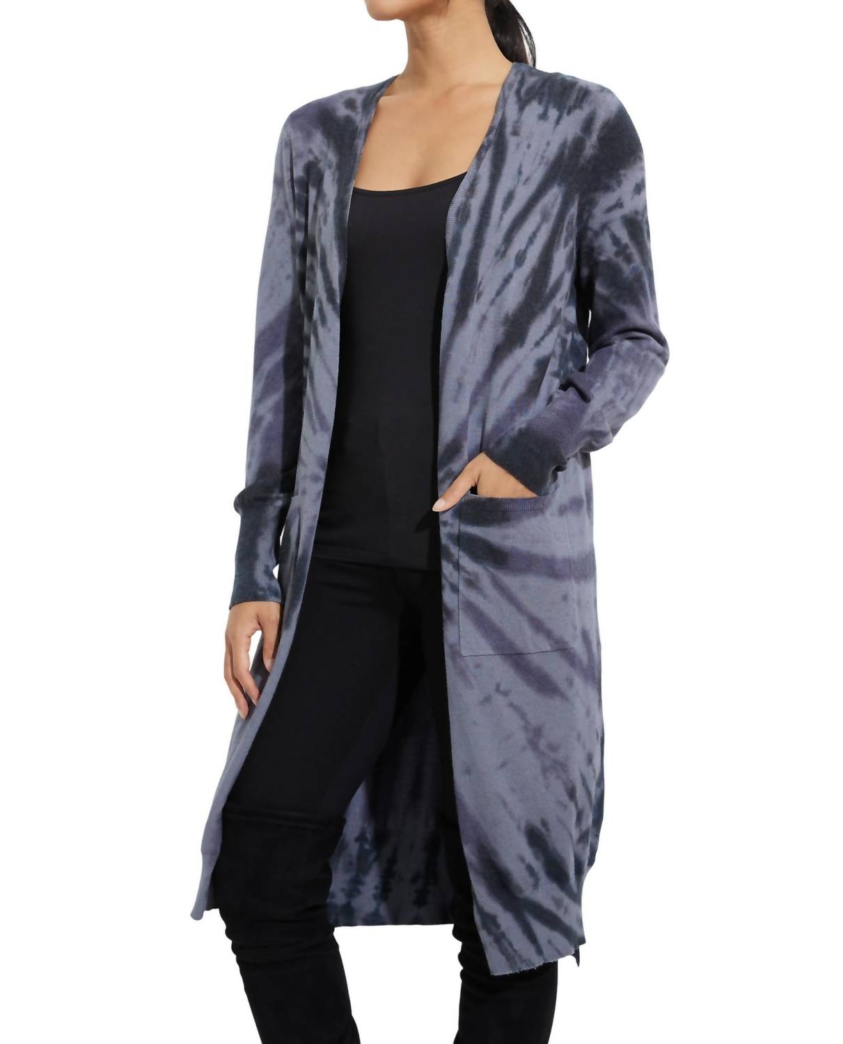 CHARLIE B Tie Dye Cardigan in charcoal - women's cardigan - detail view