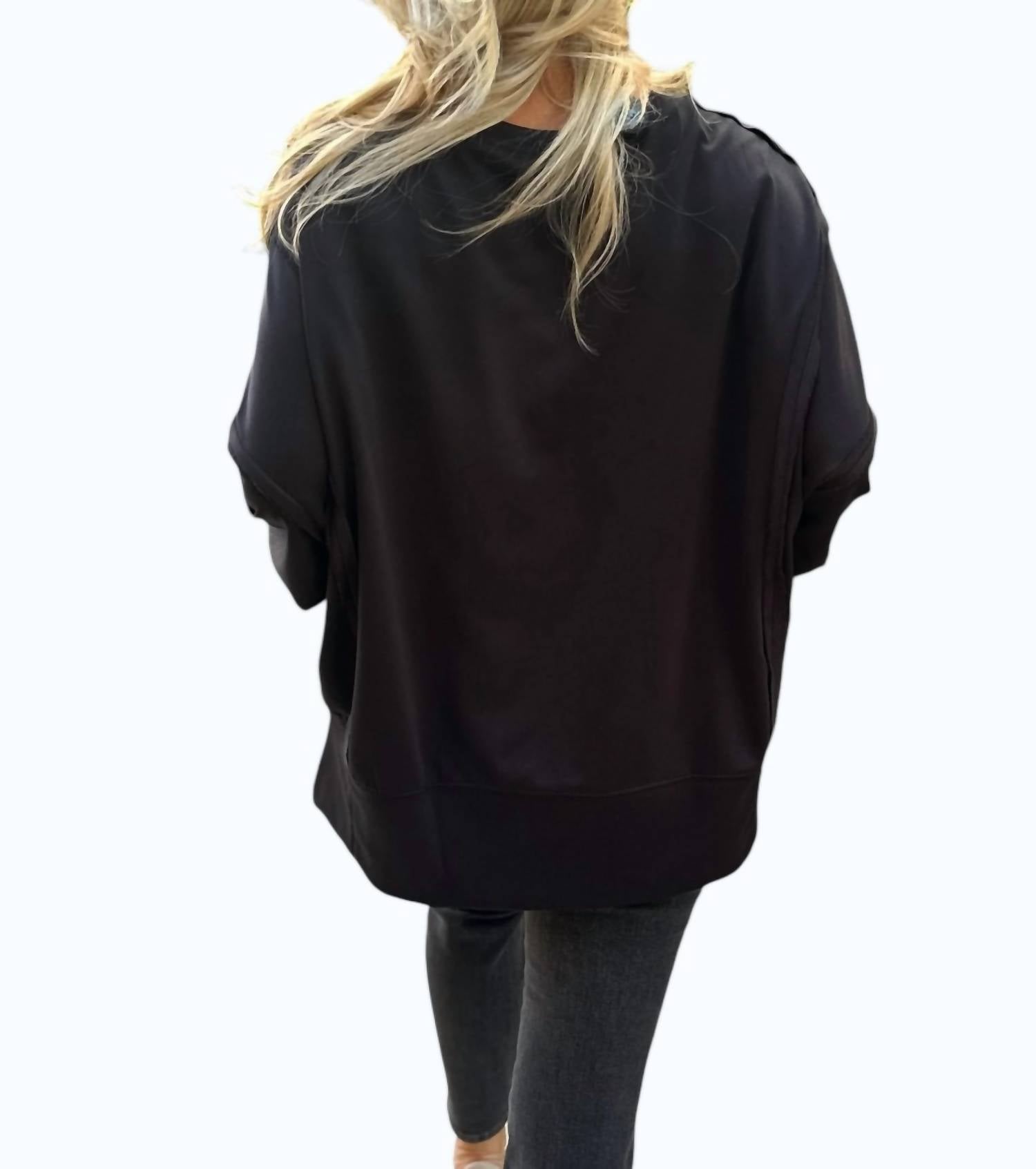 BiBi Pumpkin Patch Plaid Terry Sweatshirt in black - women's top - detail view