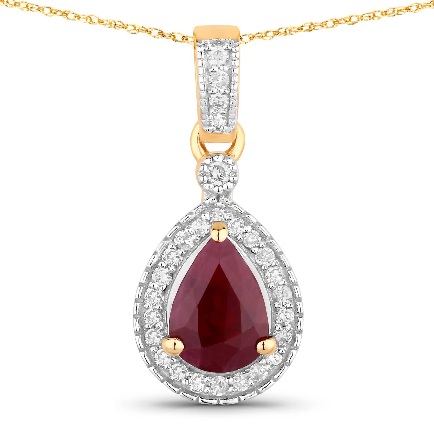 Diana M Jewels Women's Pear Natural Ruby Pendant Necklace (1.01 Ct) - Petite in 14k yellow gold - women's jewelry