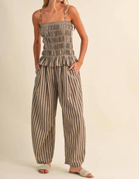 Klesis - Striped Ruffled Hem Wide Leg Jumpsuit