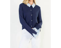 Thml - Pearl Button Mixed Media Collared Knit Top
