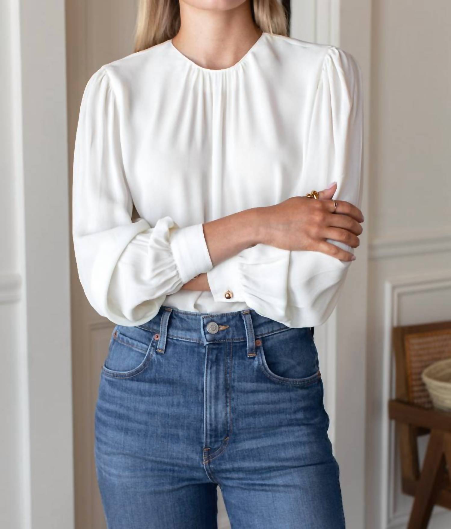 EMERSON FRY Gathered Neckline Blouse in star white - women's blouse - view 4