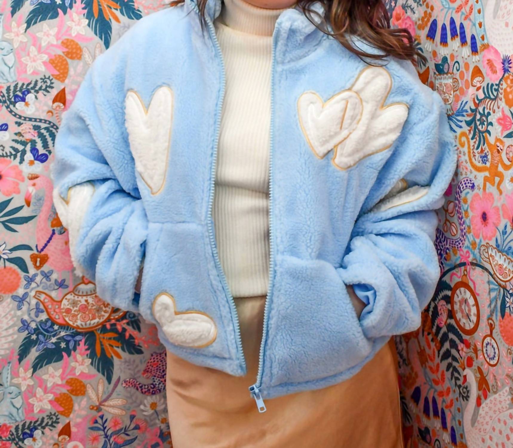 Hot & Delicious - Love Hearts Cozy Sherpa Zip Up Jacket
