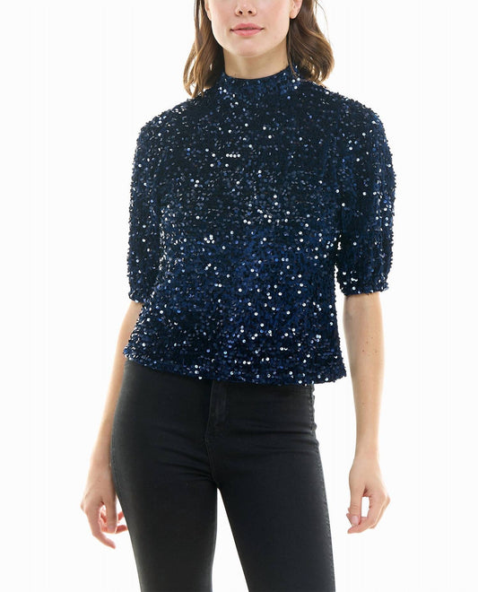 Nicole Miller - Ava Velvet Sequin Short Sleeve Top