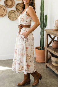 Little Daisy Closet Printed Sleeveless Smocked Bodice Shift Midi Dress in white - women's dress - alternate view