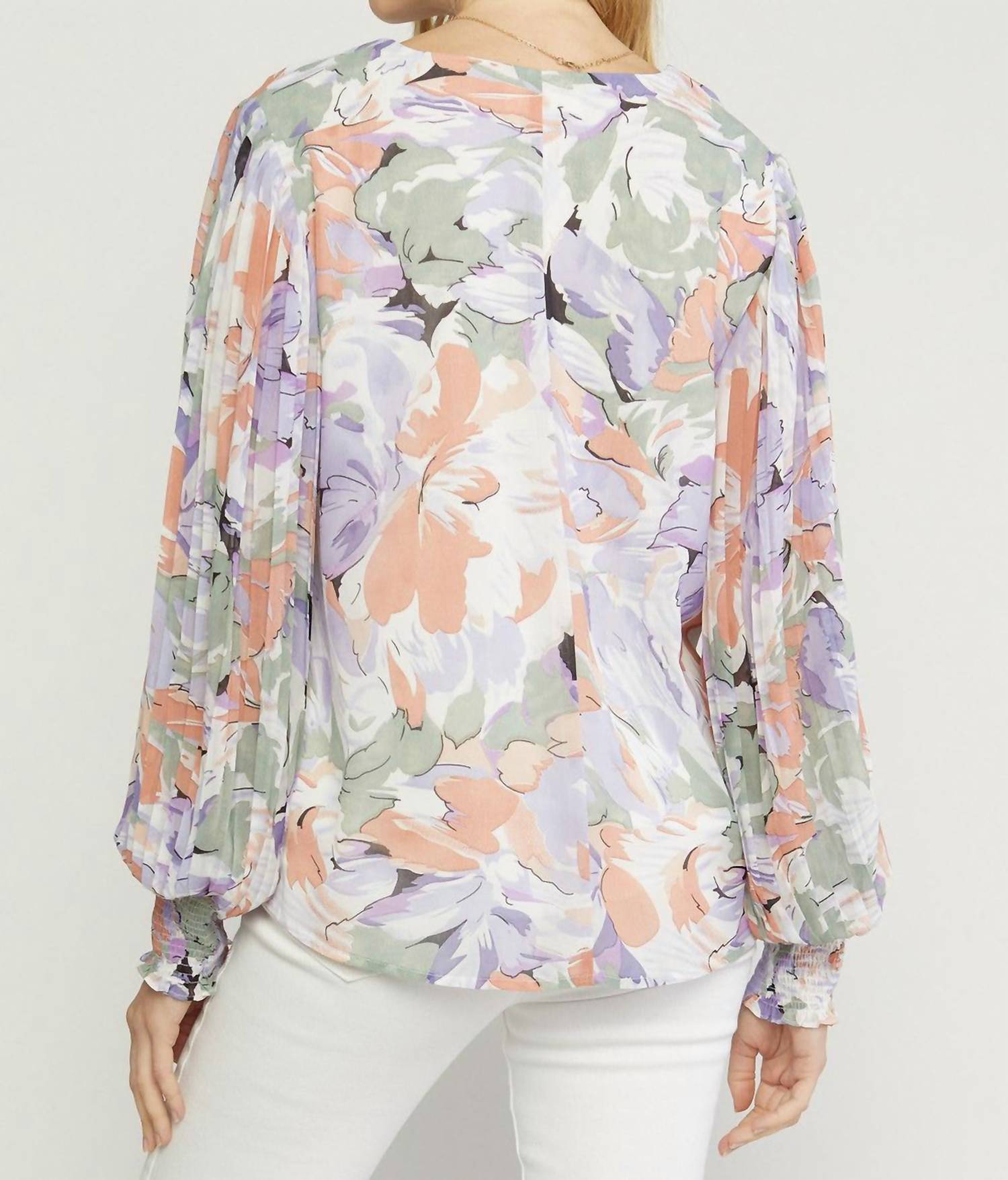 Entro - Floral Pleated Sleeve Blouse