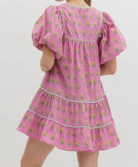 Entro - Floral Print Split Neck Dress