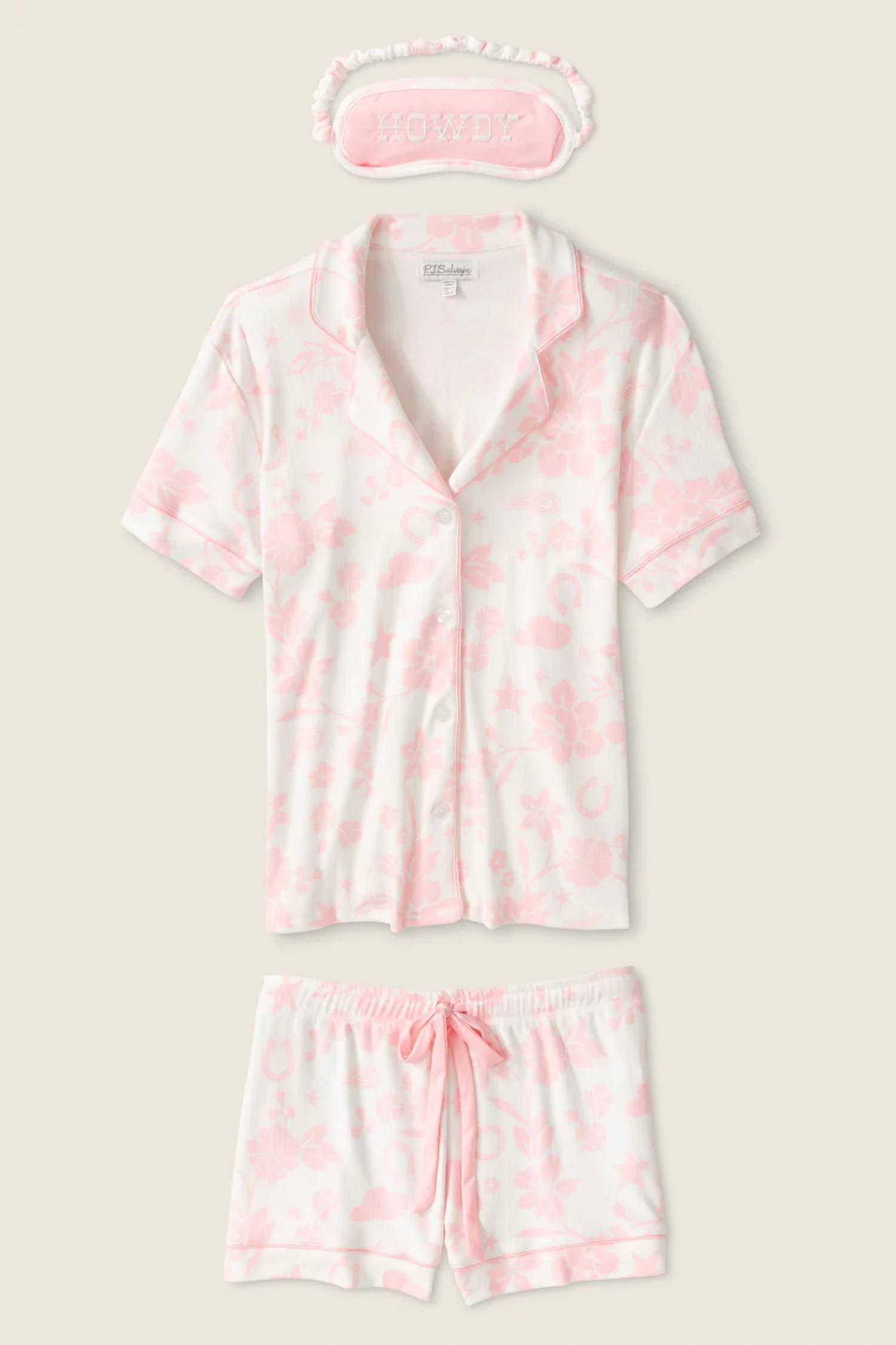 Pj Salvage - Wild Flower Western Print Pointelle 3-Piece Short Set
