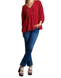 Umgee - V-neck Babydoll Top