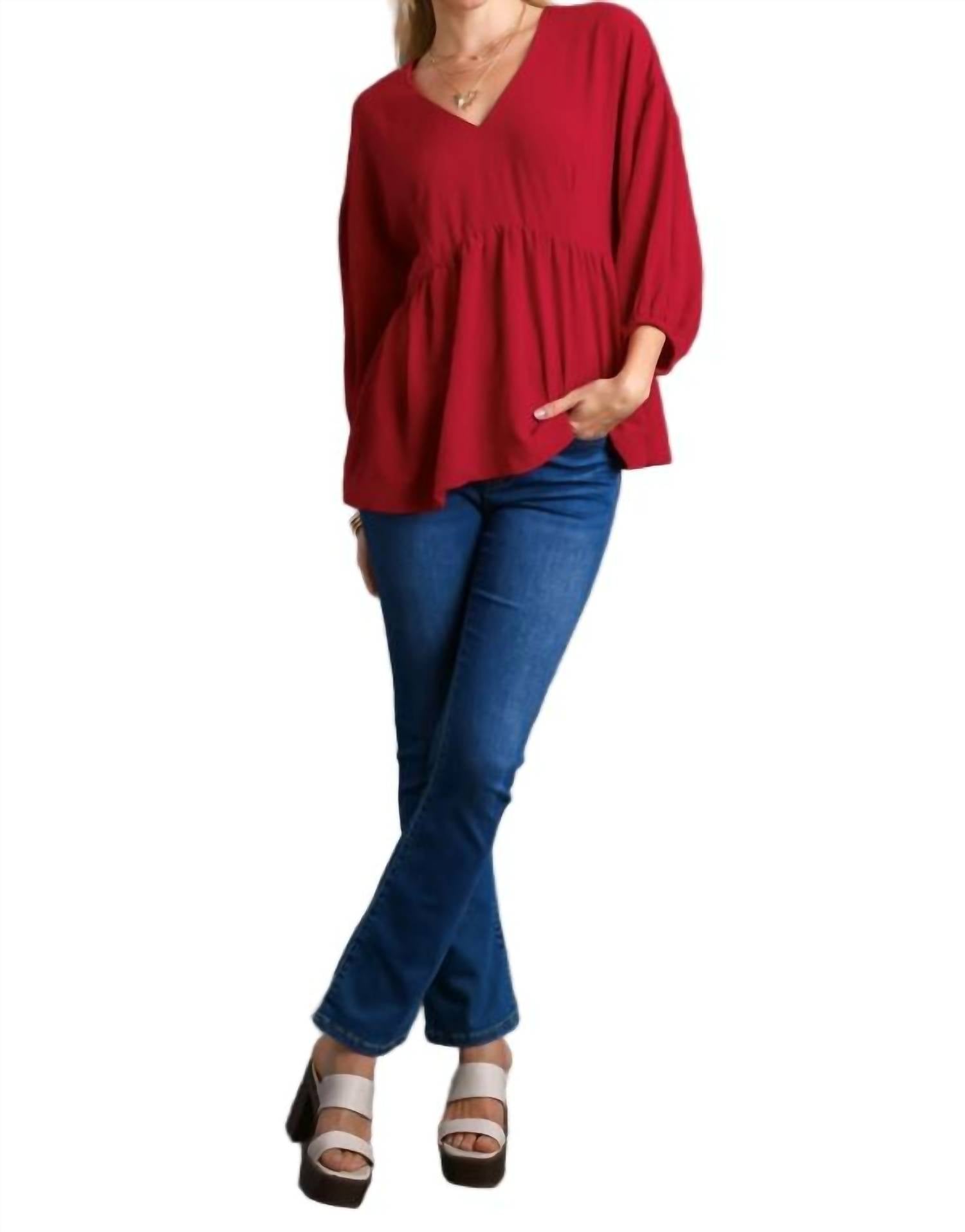 Umgee - V-neck Babydoll Top