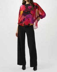 Joseph Ribkoff Floral Print 3/4 Sleeves Chiffon Top in black multi 1 - women's blouse