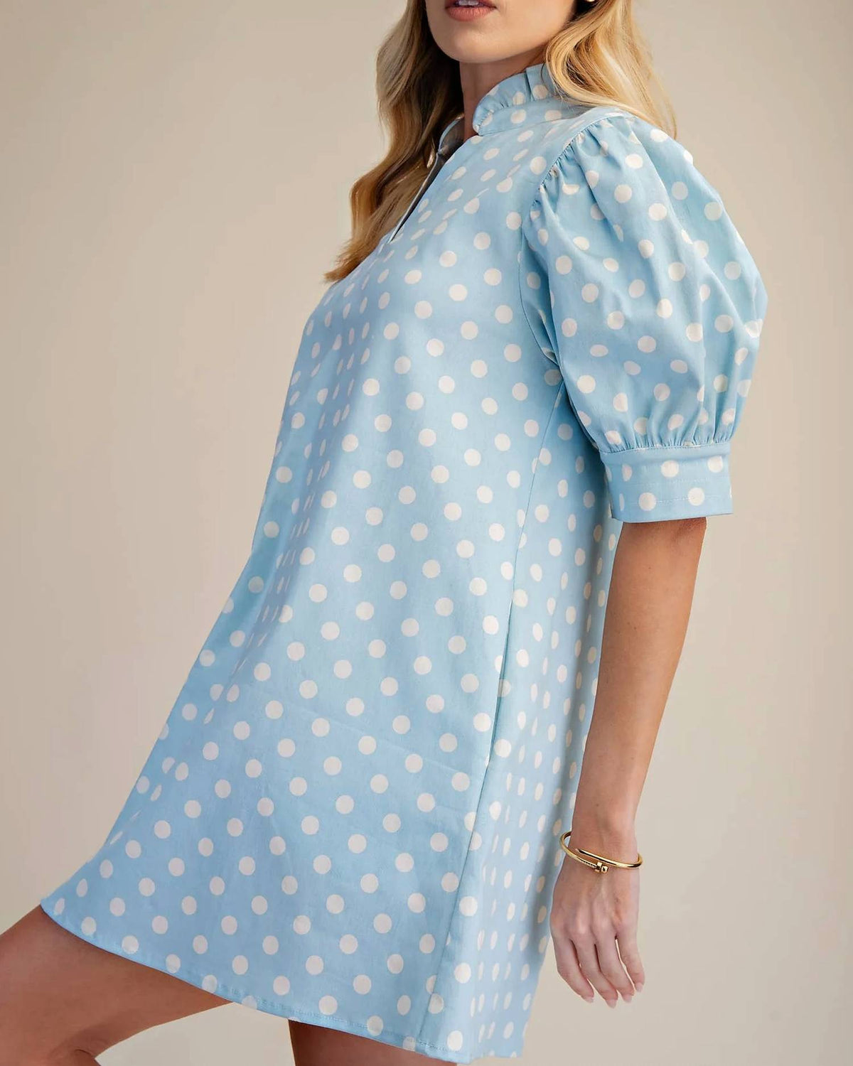 Glam - Ruffle V-neck Polka Dot Mini Dress