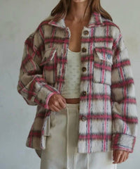 By Together - Plaid Buttondown Jacket With Back Fringe Detail