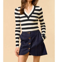 Lalavon - V-neck Striped Sweater