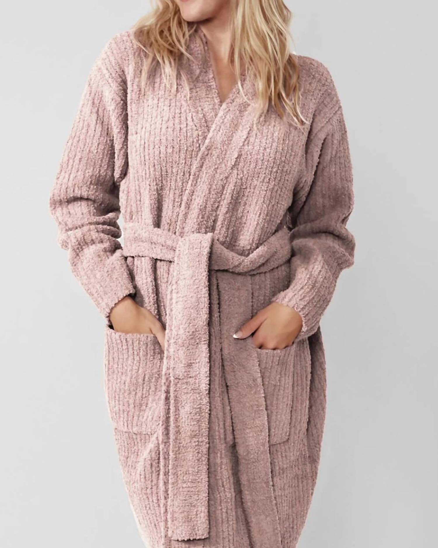 Sunday Citizen Snug Ribbed Cardigan in rose - women's cardigan - detail view