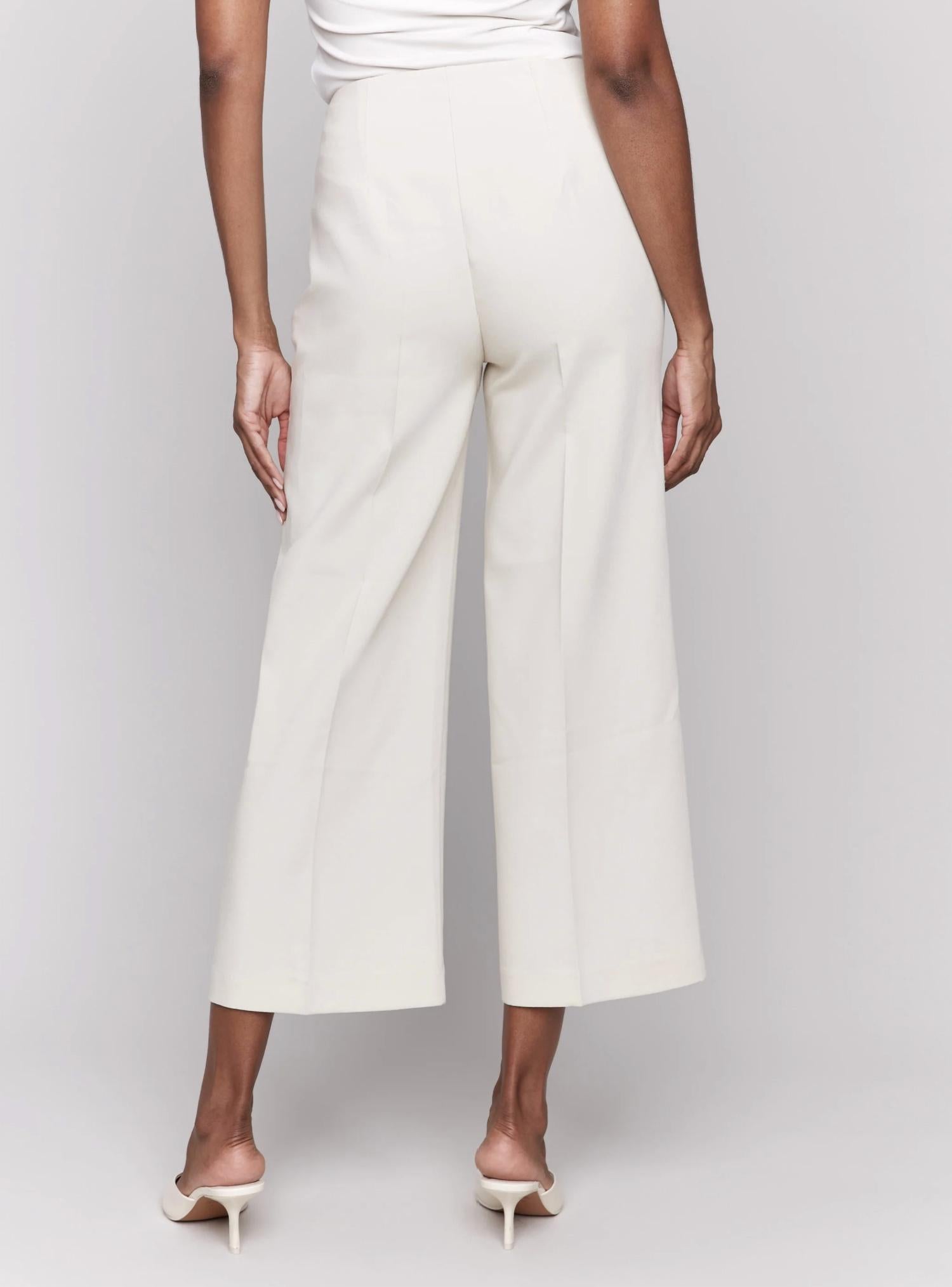 CHARLIE B Wide Leg Side Zip Pants in beige - women's pants - alternate view