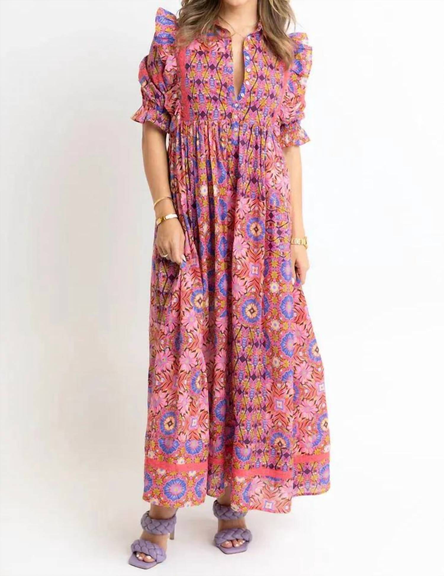 Karlie - Isla Kaleidoscope Puff Sleeve Maxi Dress