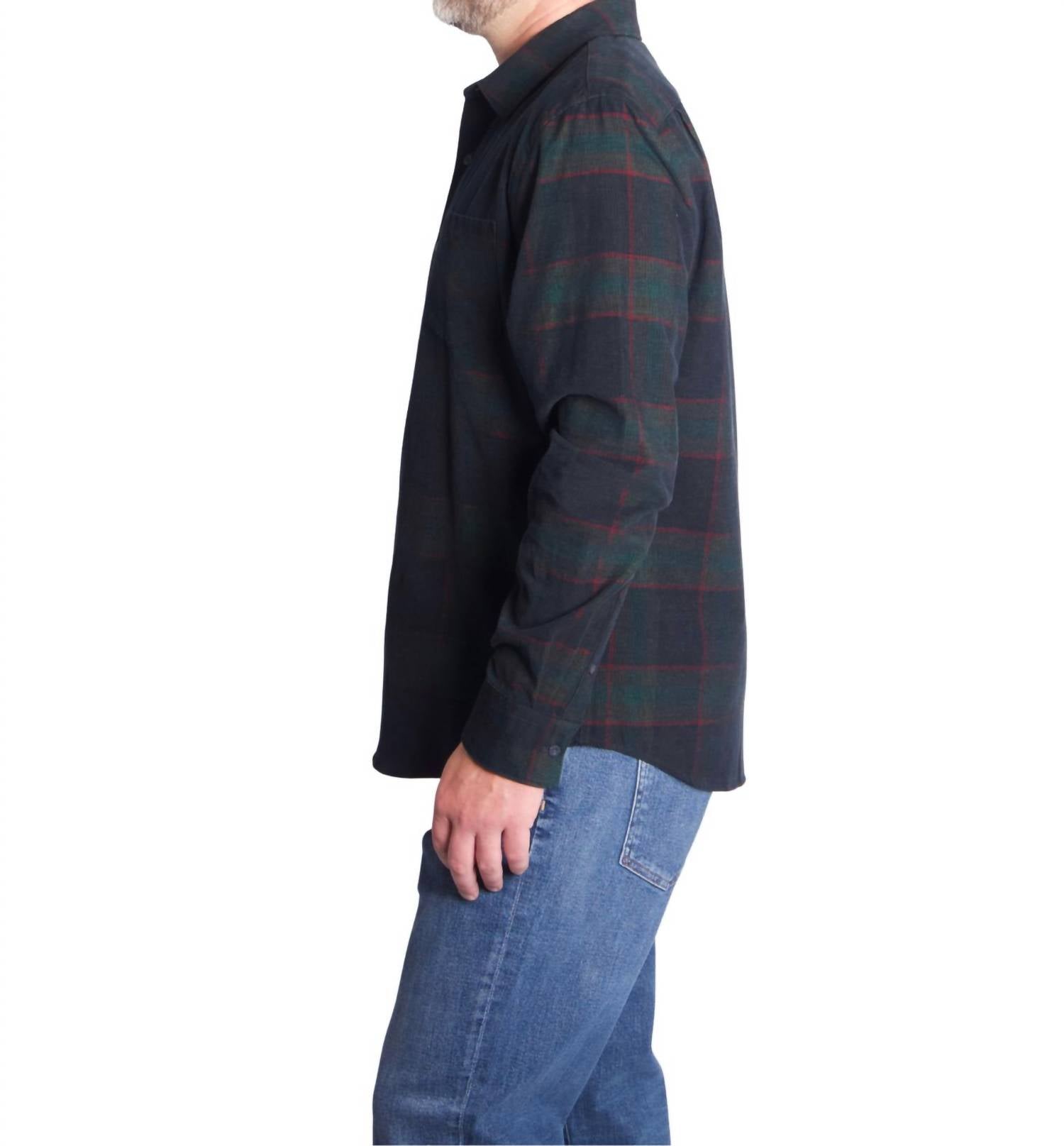 Vince Holme Plaid Shirt in blue - men's long sleeve top - detail view