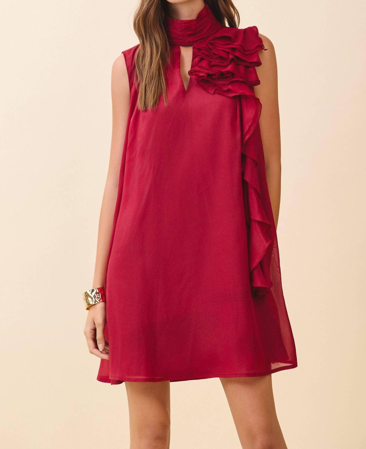Tcec - Sleeveless Mock Neck Ruffle Dress