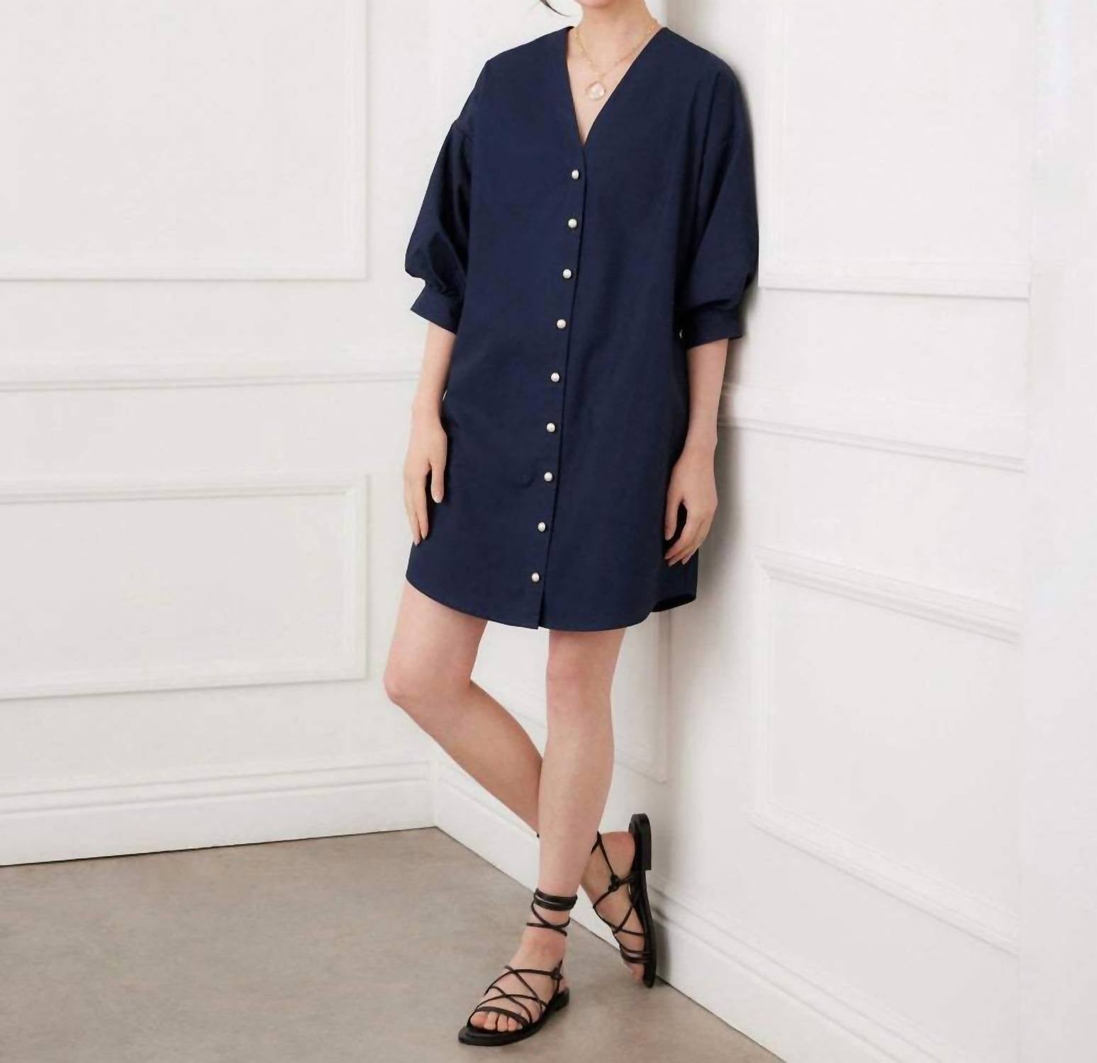 Karen Kane - Lantern Sleeve Pearl Button-front Mini Dress