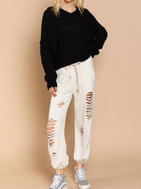 POL Textured Knit Hoodie in black - women's top - alternate view