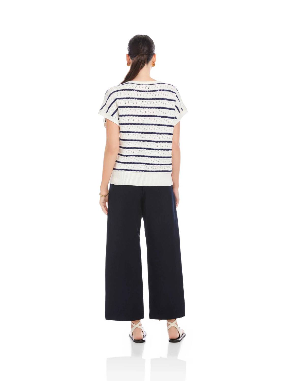 Fifteen Twenty - Beth Crochet Stripe Lace-up Sweater