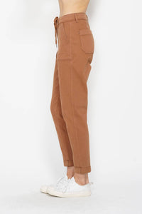 Judy Blue High Waist Garment Dyed Cuffed Jogger in camel - women's pants - alternate view