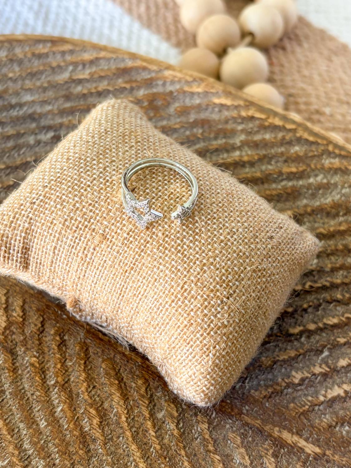 White Label - Women's Star Pave Silver Adjustable Ring