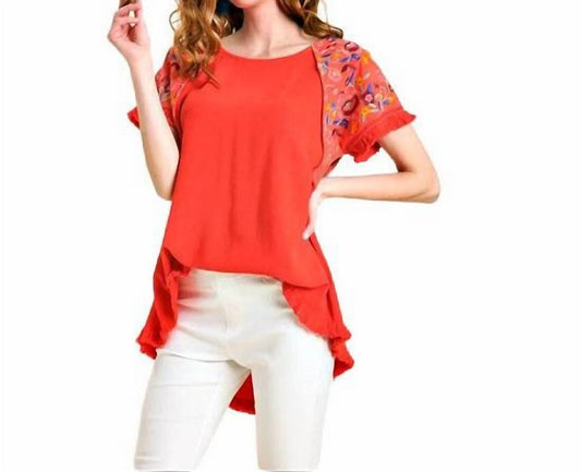 Umgee - Linen Top with Embroidered Sleeves