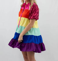 Blue B - Rainbow Sequin Sleeve Dress