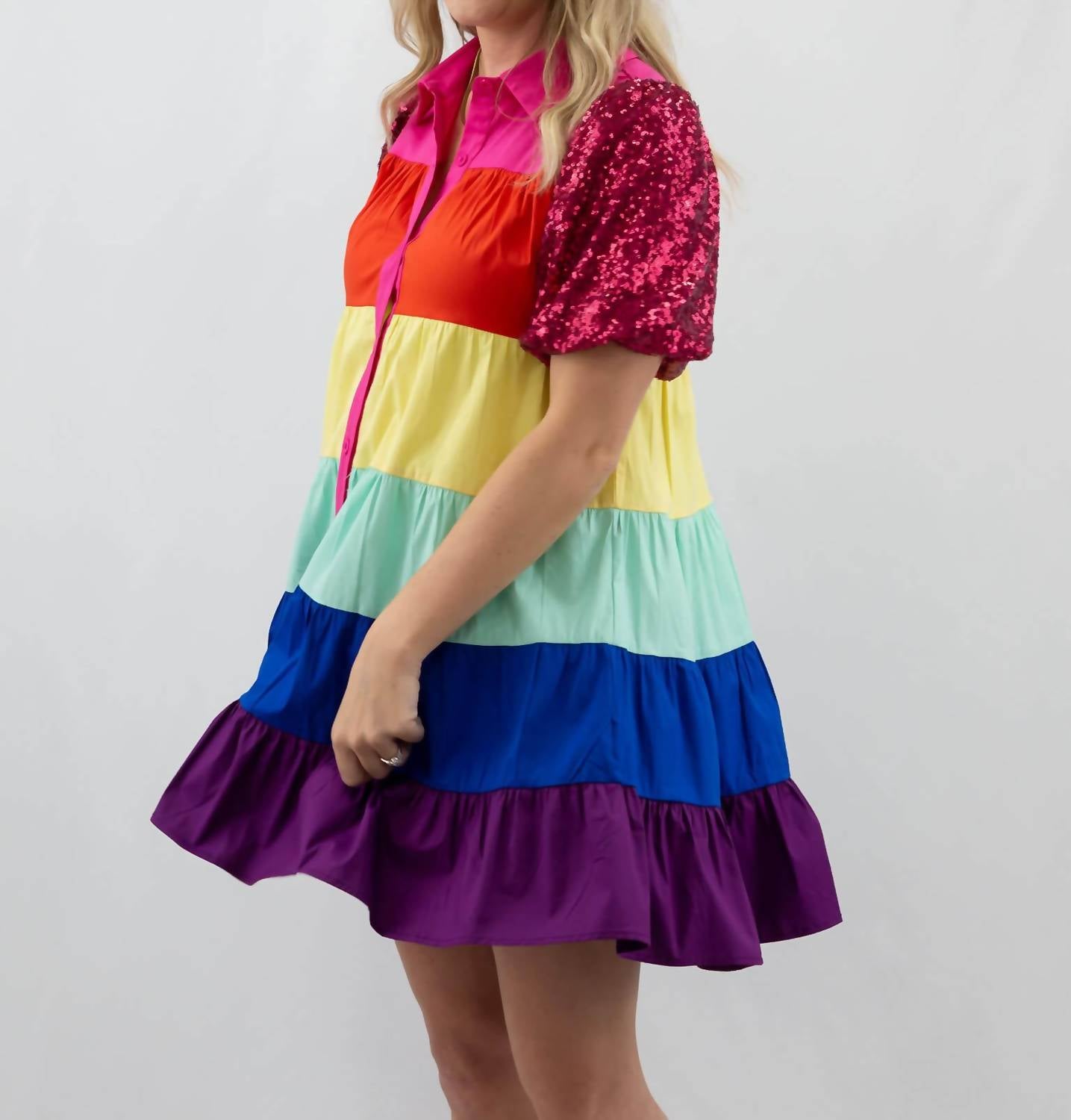 Blue B - Rainbow Sequin Sleeve Dress