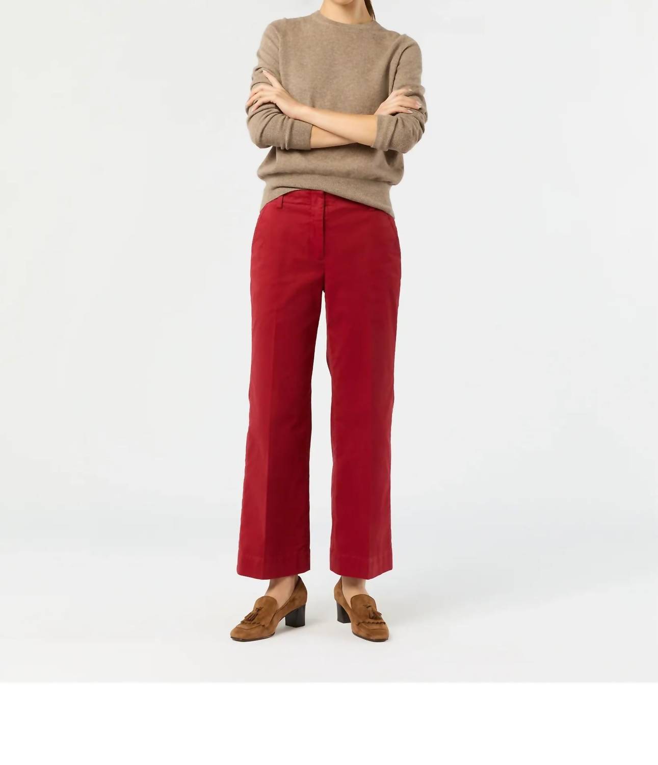 Ann Mashburn Frankie Cropped Pant in red stretch twill - women's pants