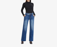 Bayeas High Rise Raw Hem Jean in medium blue - women's jeans - alternate view