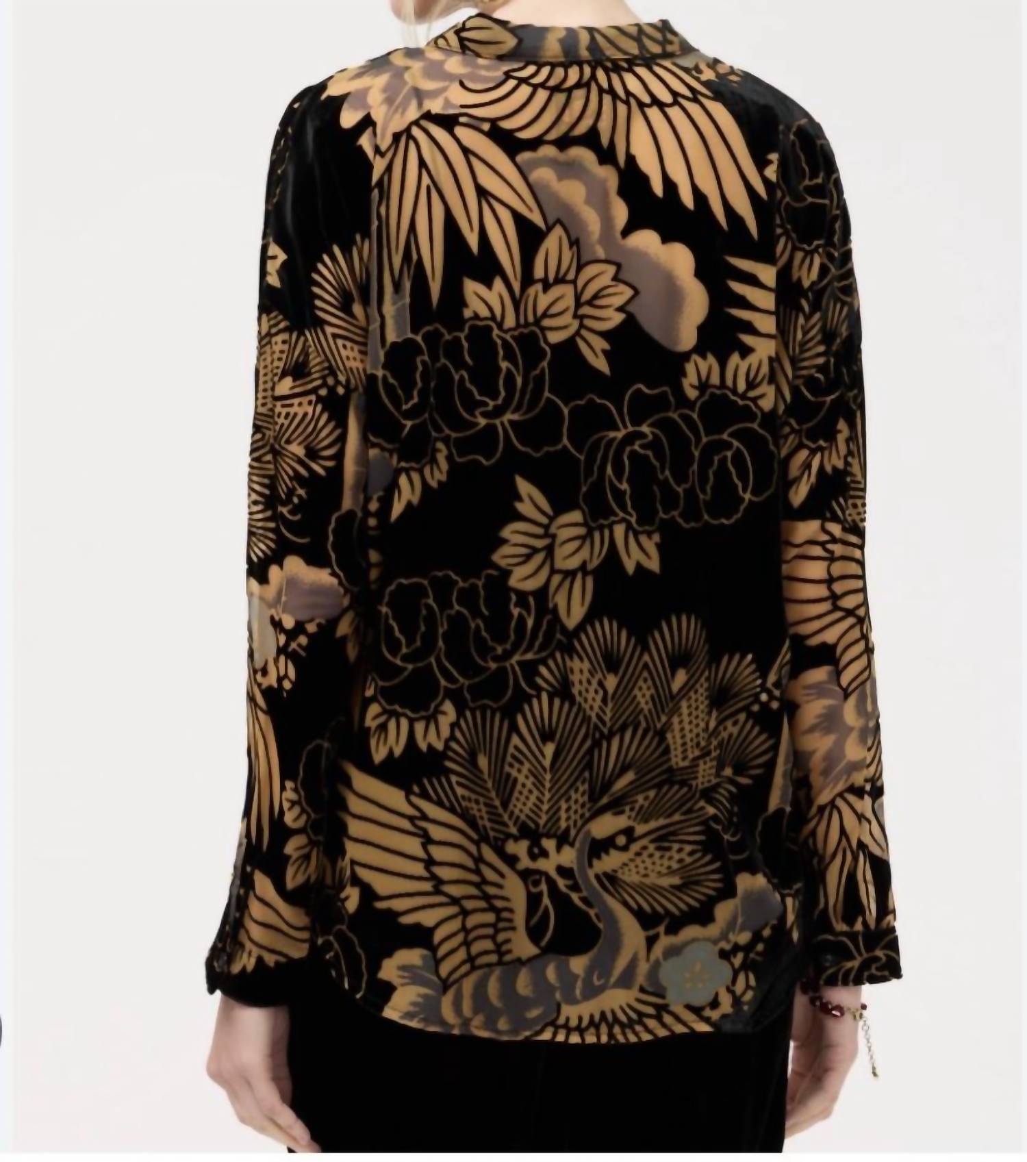 Johnny Was The Audrey Shirt in black gold - women's blouse - detail view