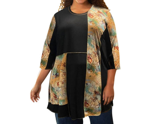 On The Plus Side - Print Block 3/4 Sleeve Tunic - Plus