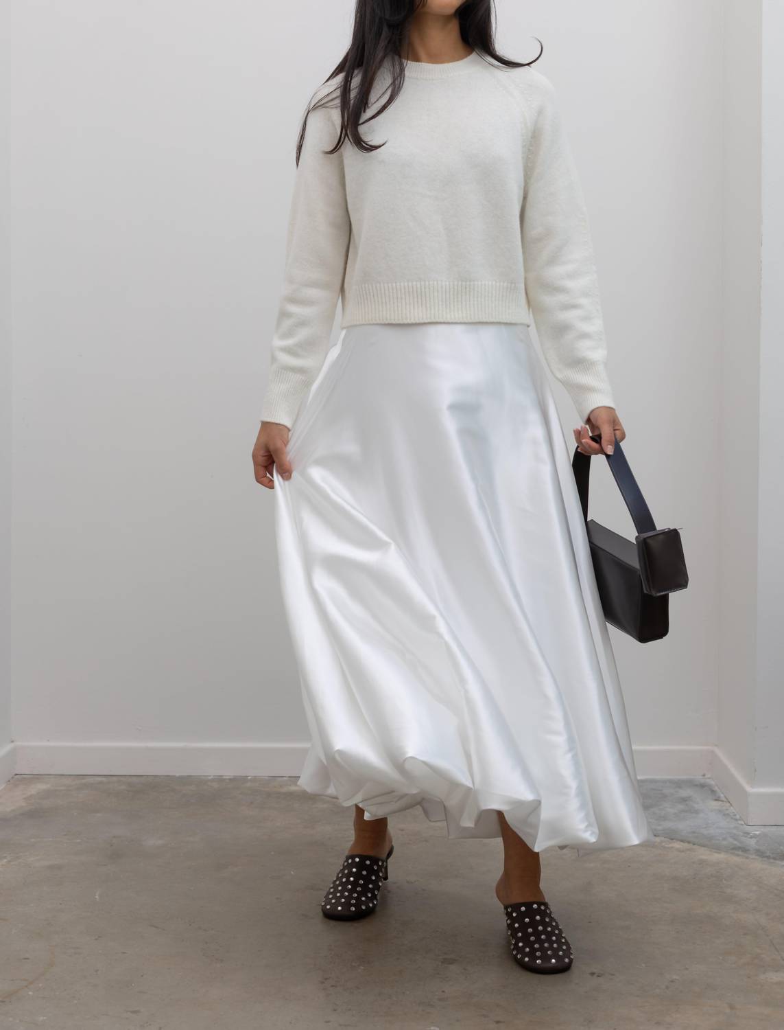 Collective - Satin Full Round Bubble Hem Midi Skirt