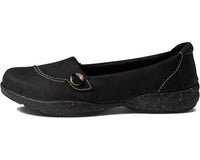 Clarks Women's Roseville Sky Loafer in black leather - women's flats - detail view