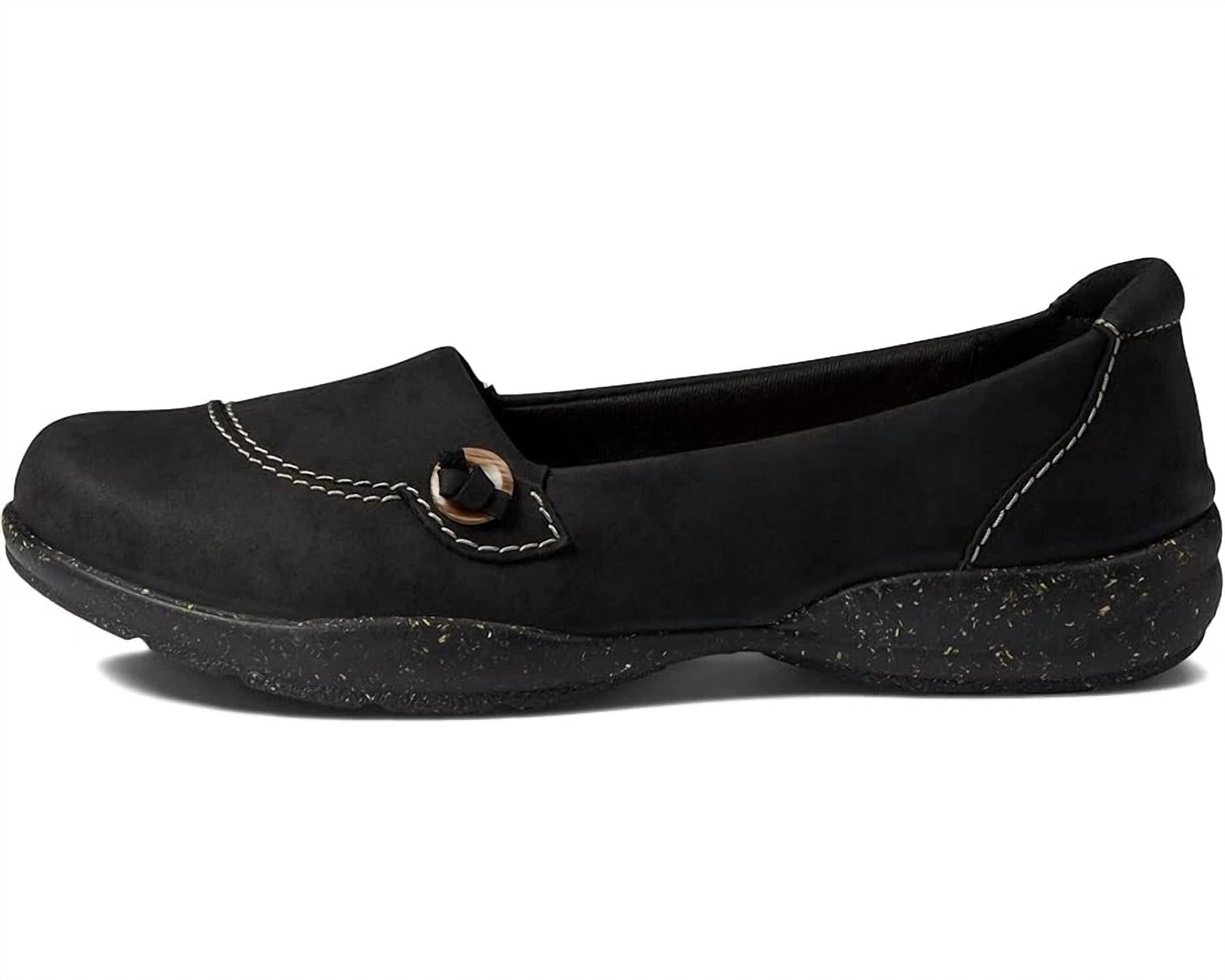 Clarks Women's Roseville Sky Loafer in black leather - women's flats - detail view