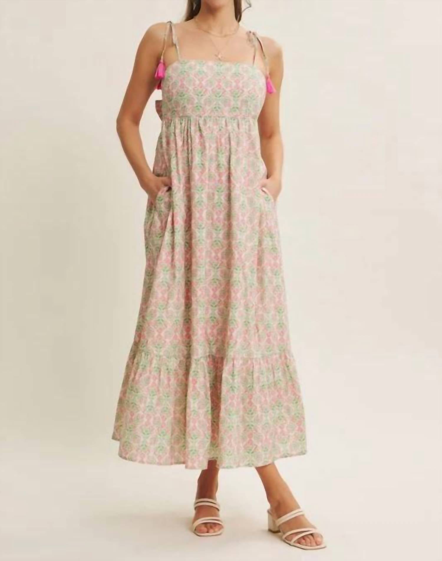 In February - Garden Floral Open-back With Bow Cotton Midi Dress