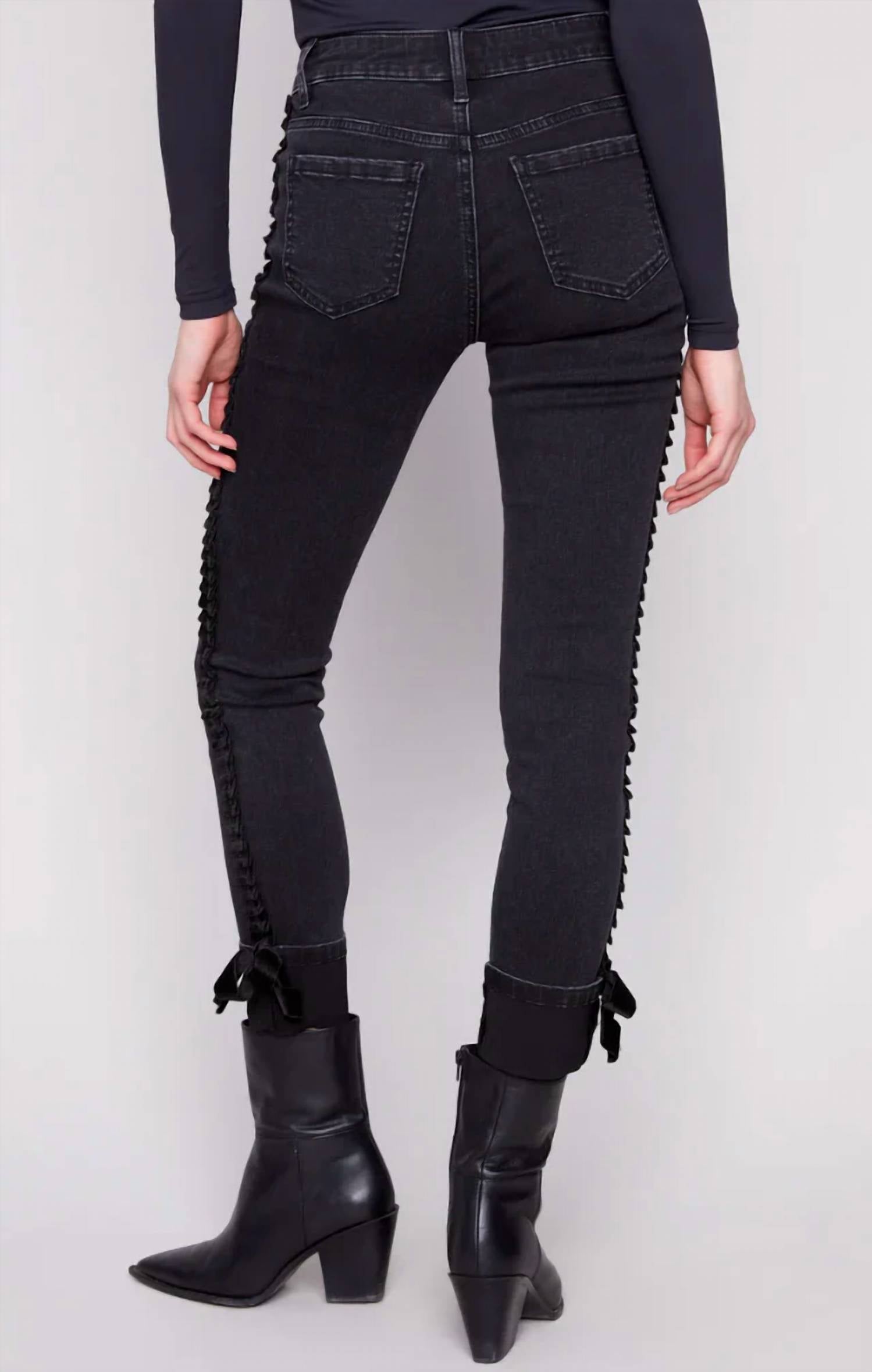 Charlie B - Velvet Bow Slim Leg Jeans