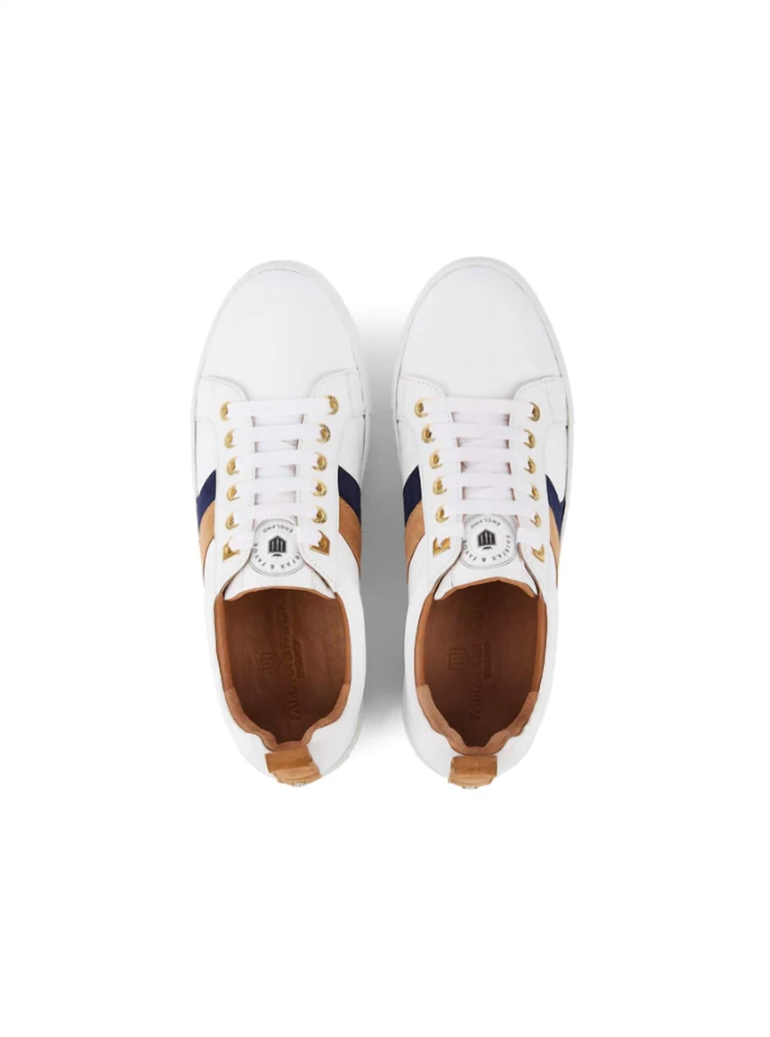 Fairfax & Favor Women Alexandra Trainer Shoes in tan navy - women's sneaker - alternate view