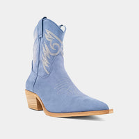SHU SHOP Women's Zahara Block Heel Western Boot in denim - women's shoe - alternate view