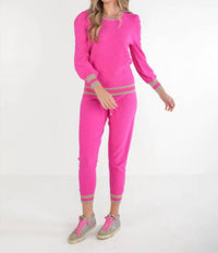 Emily McCarthy Julia Crew Sweater in rose monogram knit - women's sweater
