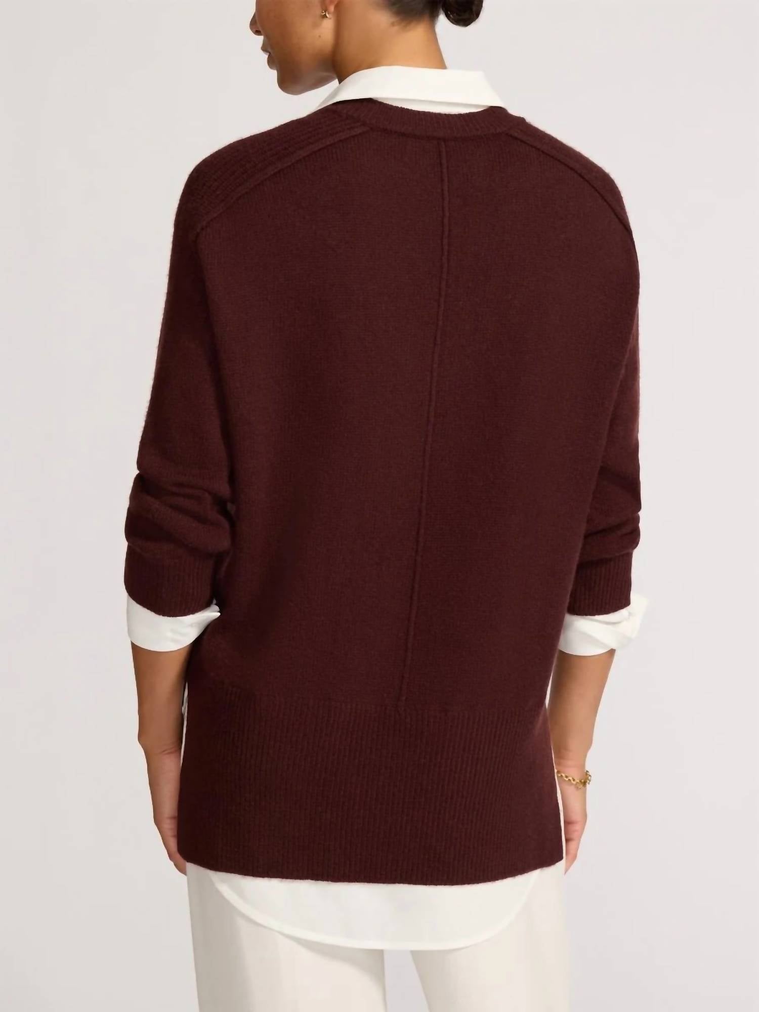 Brochu Walker V-Neck Layered Pullover Sweater in cordovan - women's sweater - alternate view