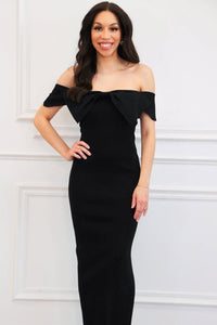 Mable - J'adore Off Shoulder Bow Maxi Dress